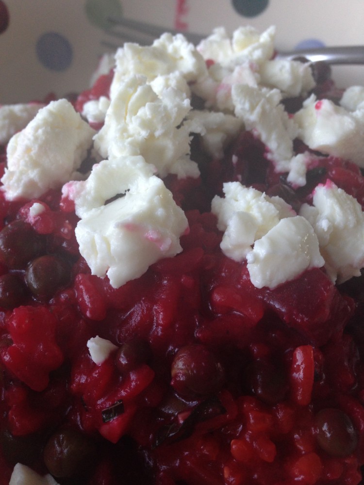 Beetroot and Pea Risotto with Mint and Feta