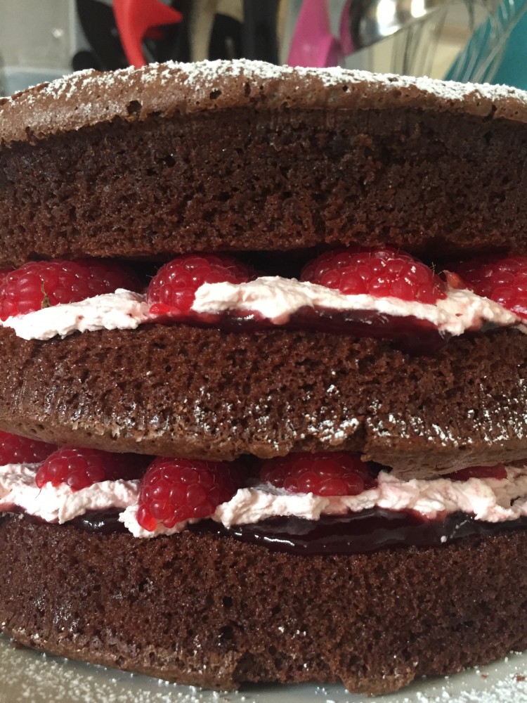 Chocolate Gâteau with Raspberry, Rose and Vanilla Cream